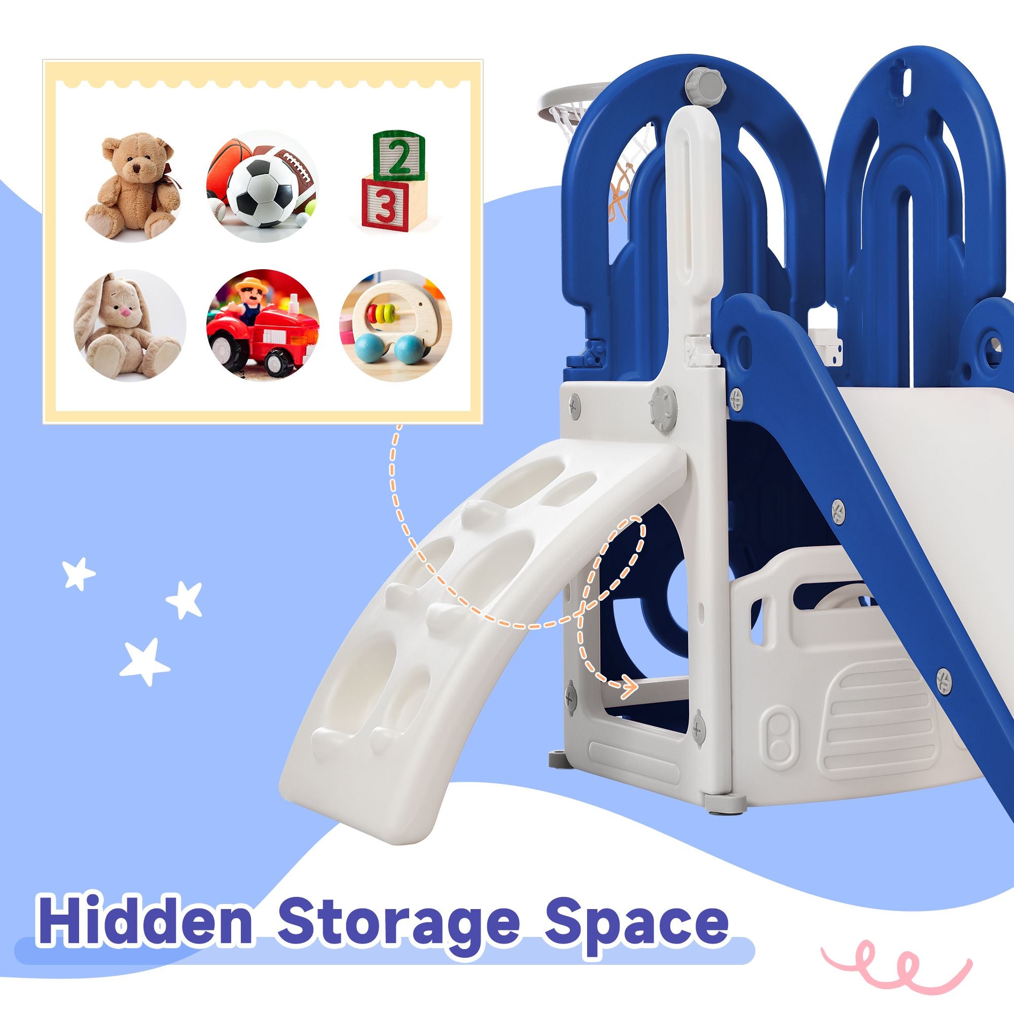 Toddler Climber and Slide Set 4 in 1, Kids Playground Climber Freestanding Slide Playset with Basketball Hoop Play Combination for Babies Indoor & Outdoor