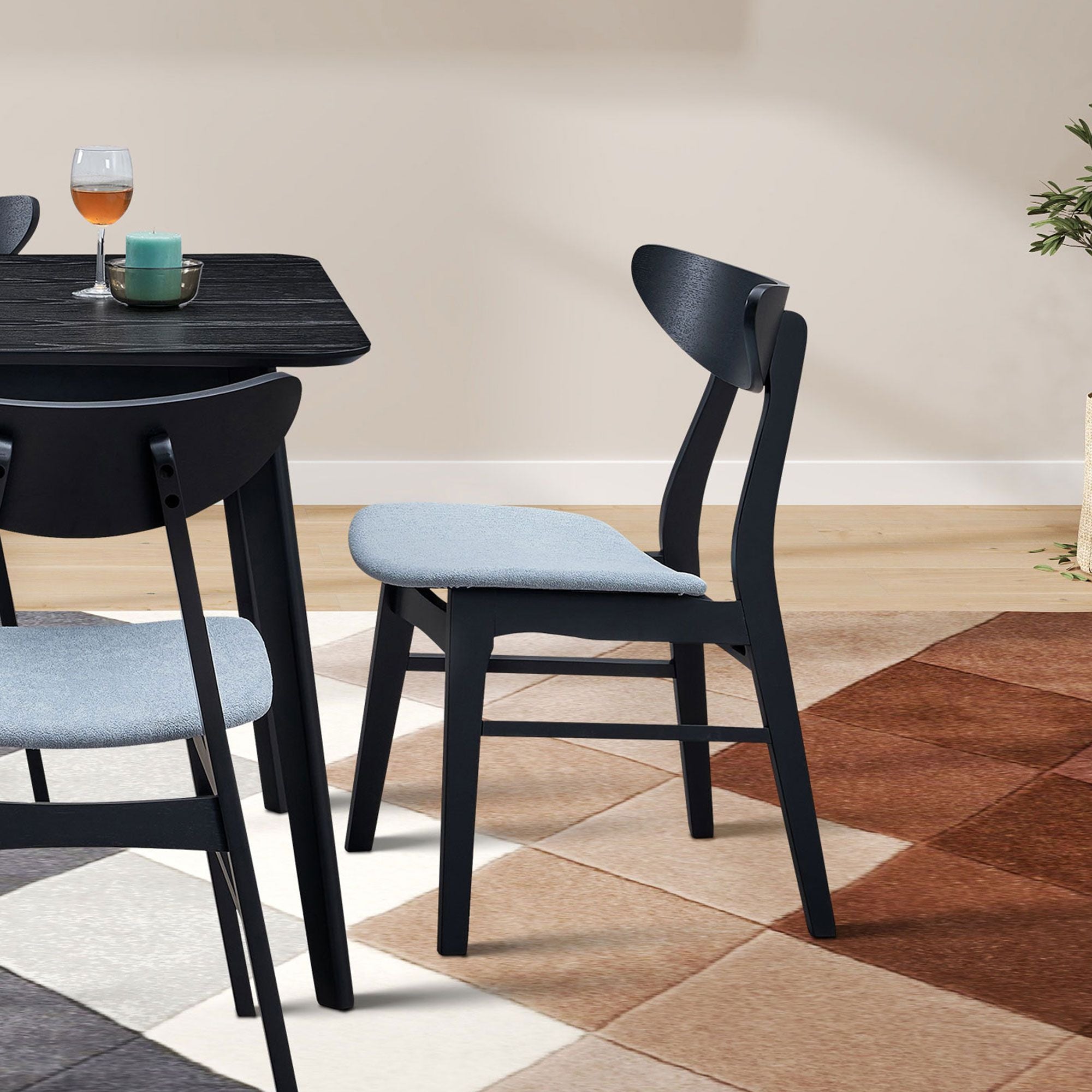 Wooden Dining Chairs Set of 2, Modern Soft Upholstered Kitchen Side Chairs,Wooden Frame Kitchen Chairs for Dining Room,Living Room,Restaurant,Black