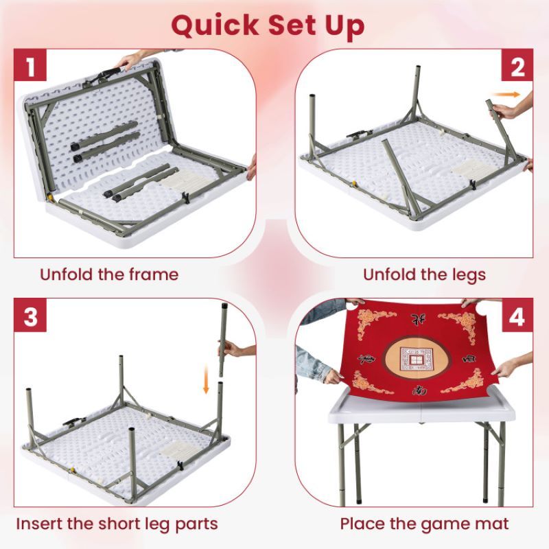 Folding Mahjong Table with Cup Holders for Game Room
