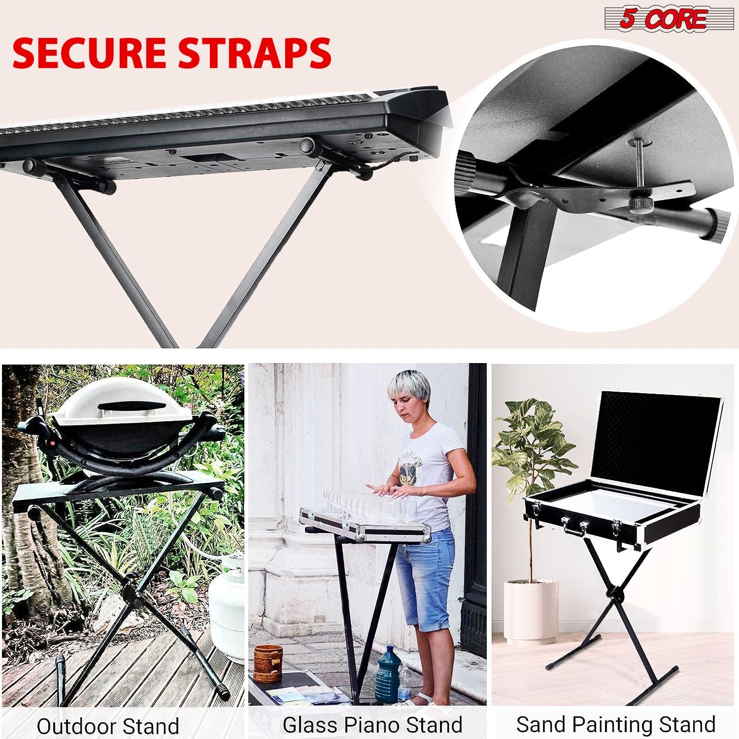 5 CORE Keyboard Stand Single X Style Adjustable Digital Electric Piano Riser Durable & Sturdy Music Synthesizer Holder Stands For 61 76 88 Keys - KS 1X
