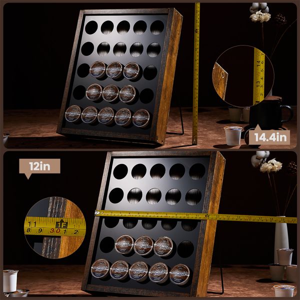 K Cup Holder, Kcup Coffee Pods Holder, Wooden K Cup Holders Holds 25 Pods, K Cup Storage Rack Made of Wood and Acrylic, for Coffee Bar Accessories Decor and Home