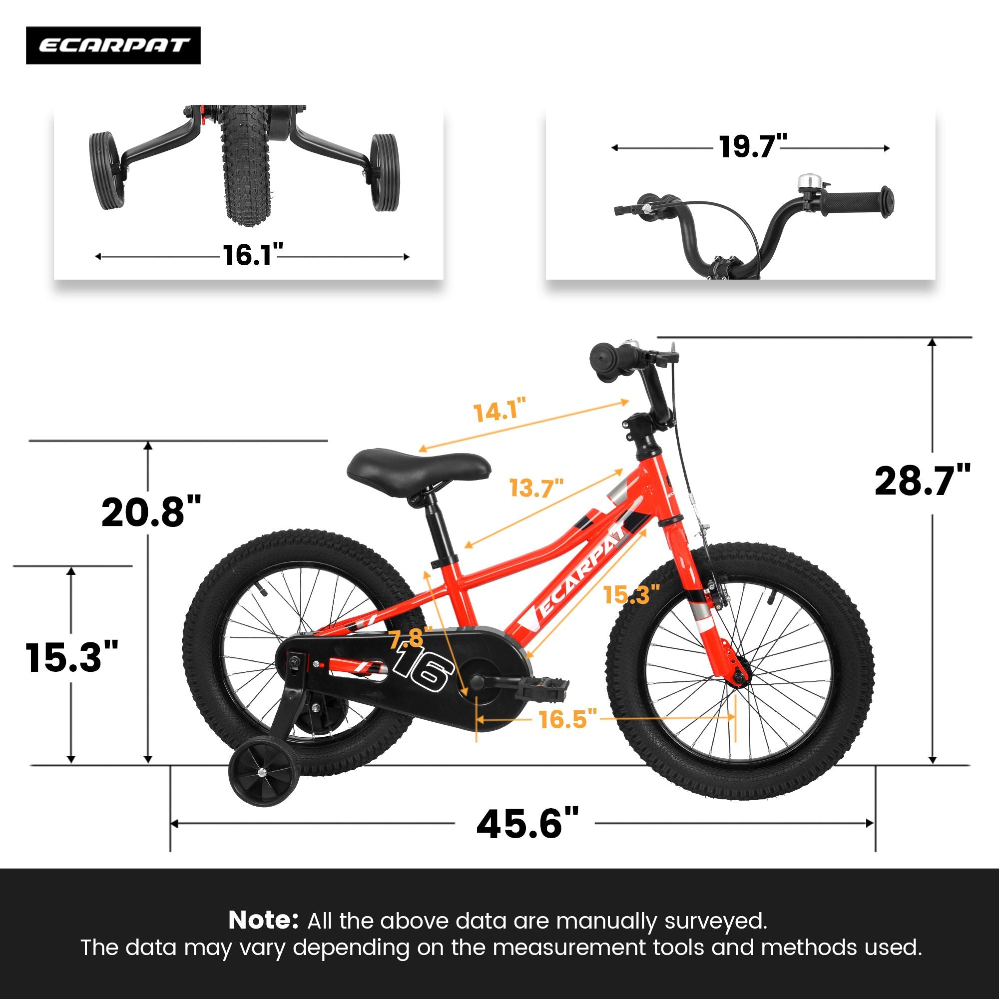 A16117 Kids' Bike 16 Inch Wheels, 1-Speed Boys Girls Child Bicycles For 3-4Years, With Removable Training Wheels Baby Toys, Front V Brake, Rear Holding Brake