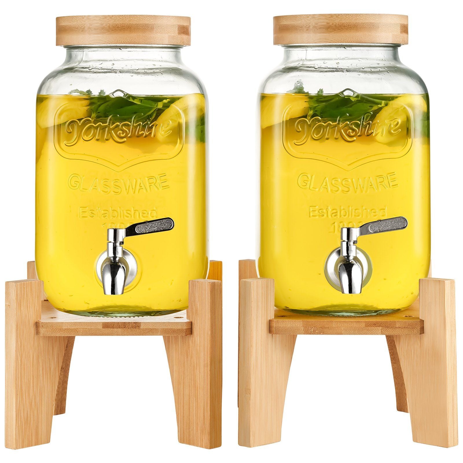 VEVOR Beverage Dispenser, 1 Gallon Drink Dispensers for Parties, 2PC, Glass Juice Dispenser with Stand, Stainless Steel Spigot, Iced Tea Lemonade Juice Water Dispenser, for Restaurants, Hotels, Party