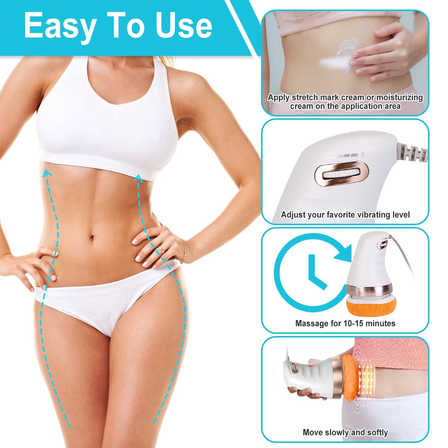 Electric Cellulite Massager Handheld Body Massager for Toning Full Body Vibrating Massager with 6 Skin-friendly Replaceable Covers for Men Women