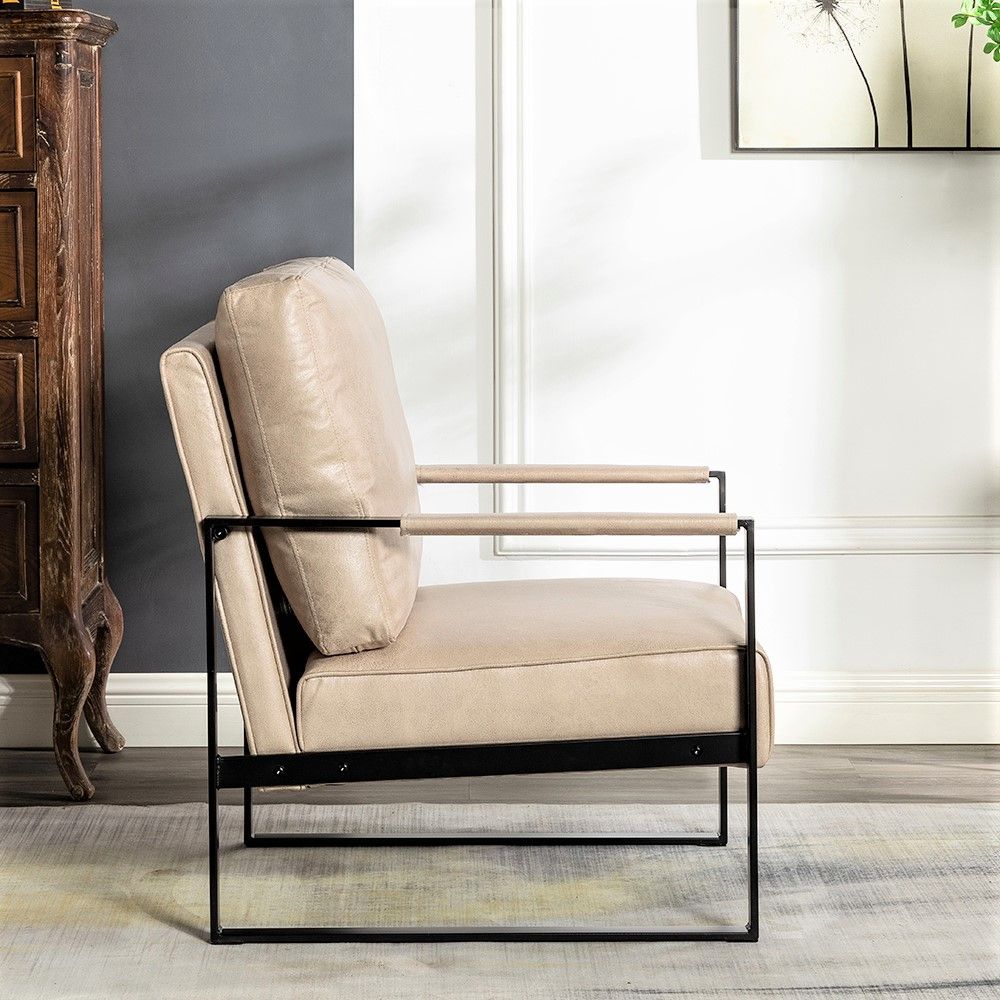 Direct Classic Mid Century Modern Accent Chair with Durable Square Metal Frame, Armchair for Living Room, Bedroom, Home Office in Spotted Microfiber Upholstery, Light Camel