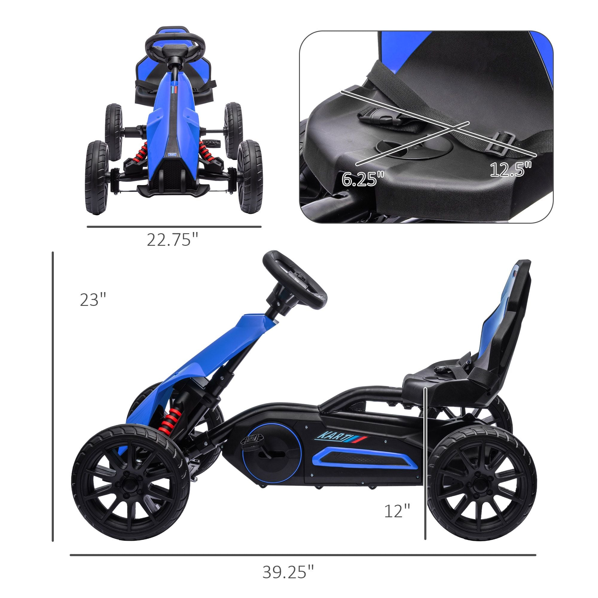 Aosom Kids Pedal Go Kart, Outdoor Ride on Toy with Adjustable Seat, Swing Axle, Handbrake, 4 Non-Slip EVA Wheels for Boys and Girls Aged 3-8 Years Old, Blue