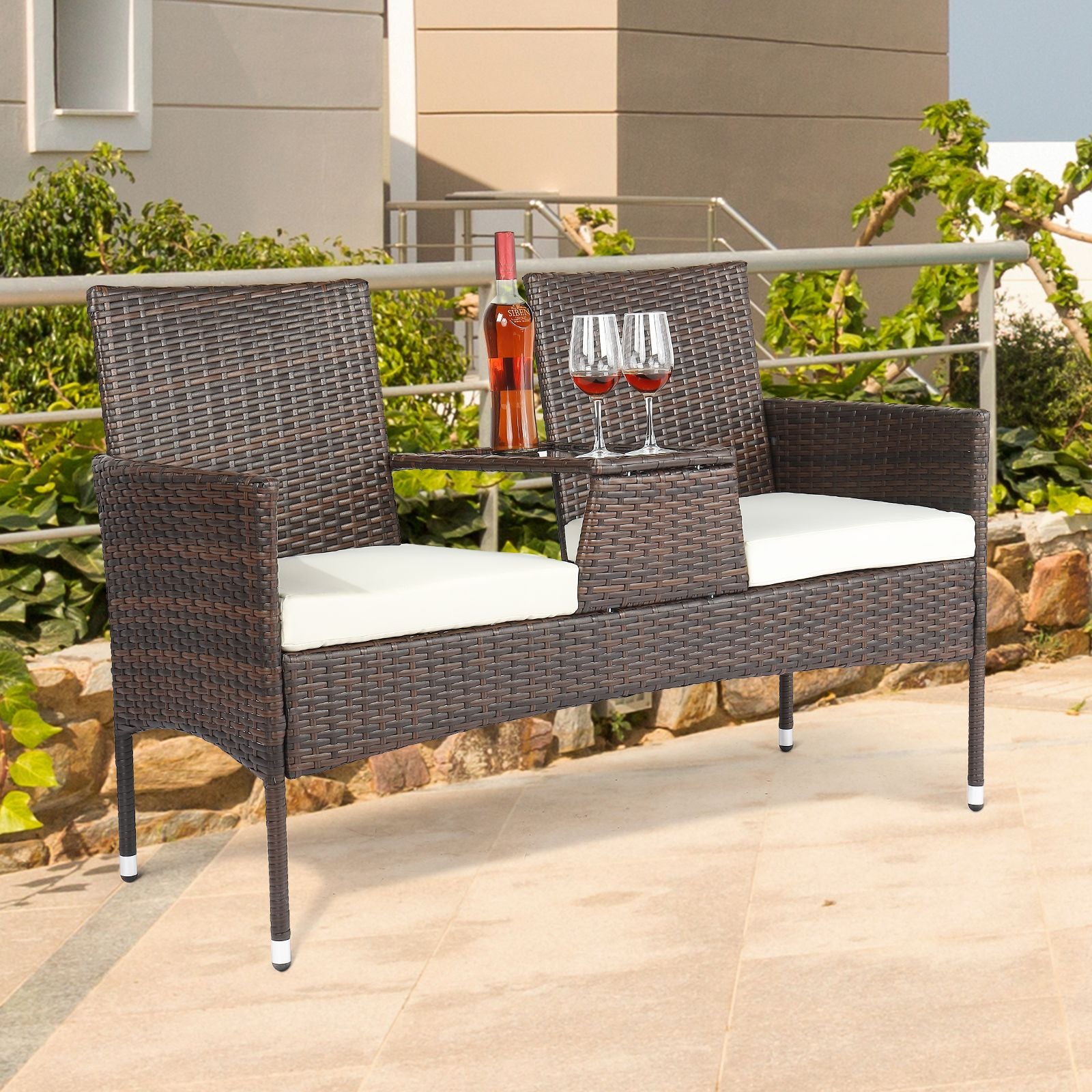 131*61*83cm Disassembled Iron Frame Brown Gradient Rattan Lover Chair