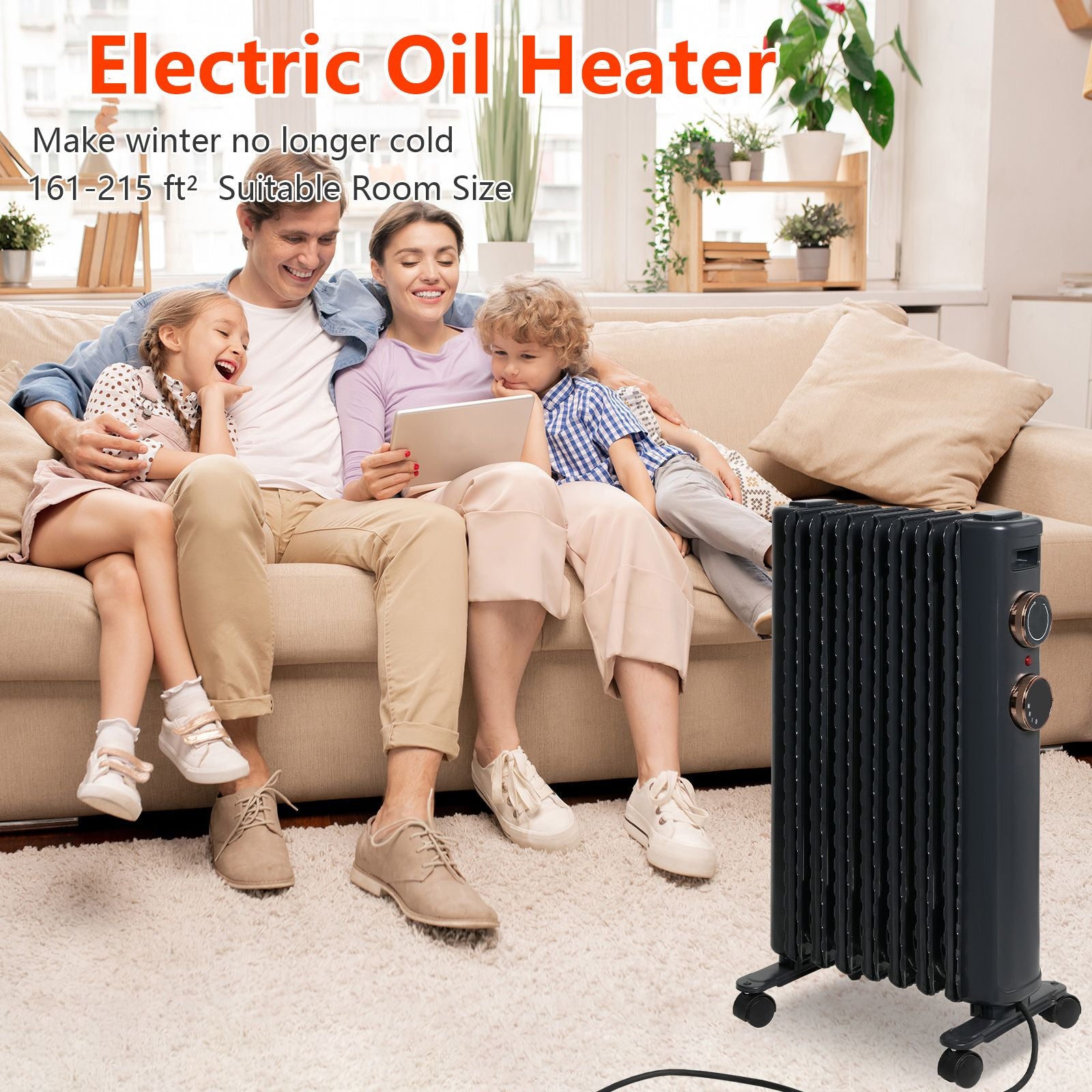 1500W Oil Filled Radiator Heater with 3 Heating Modes Portable Electric Space Heater, Black