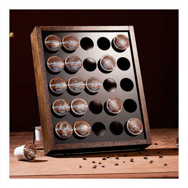 K Cup Holder, Kcup Coffee Pods Holder, Wooden K Cup Holders Holds 25 Pods, K Cup Storage Rack Made of Wood and Acrylic, for Coffee Bar Accessories Decor and Home