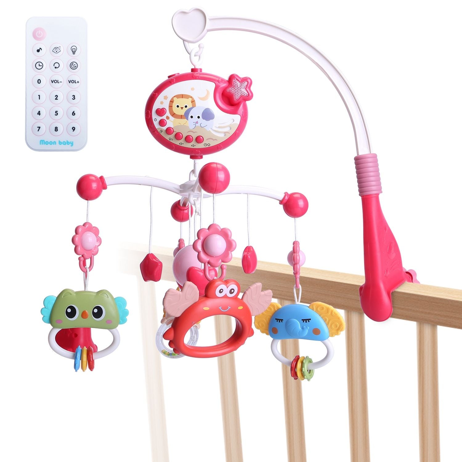Baby Musical Crib Bed Bell Rotating Mobile Star Projection Nursery Light Baby Rattle Toy with Music Box Remote Control