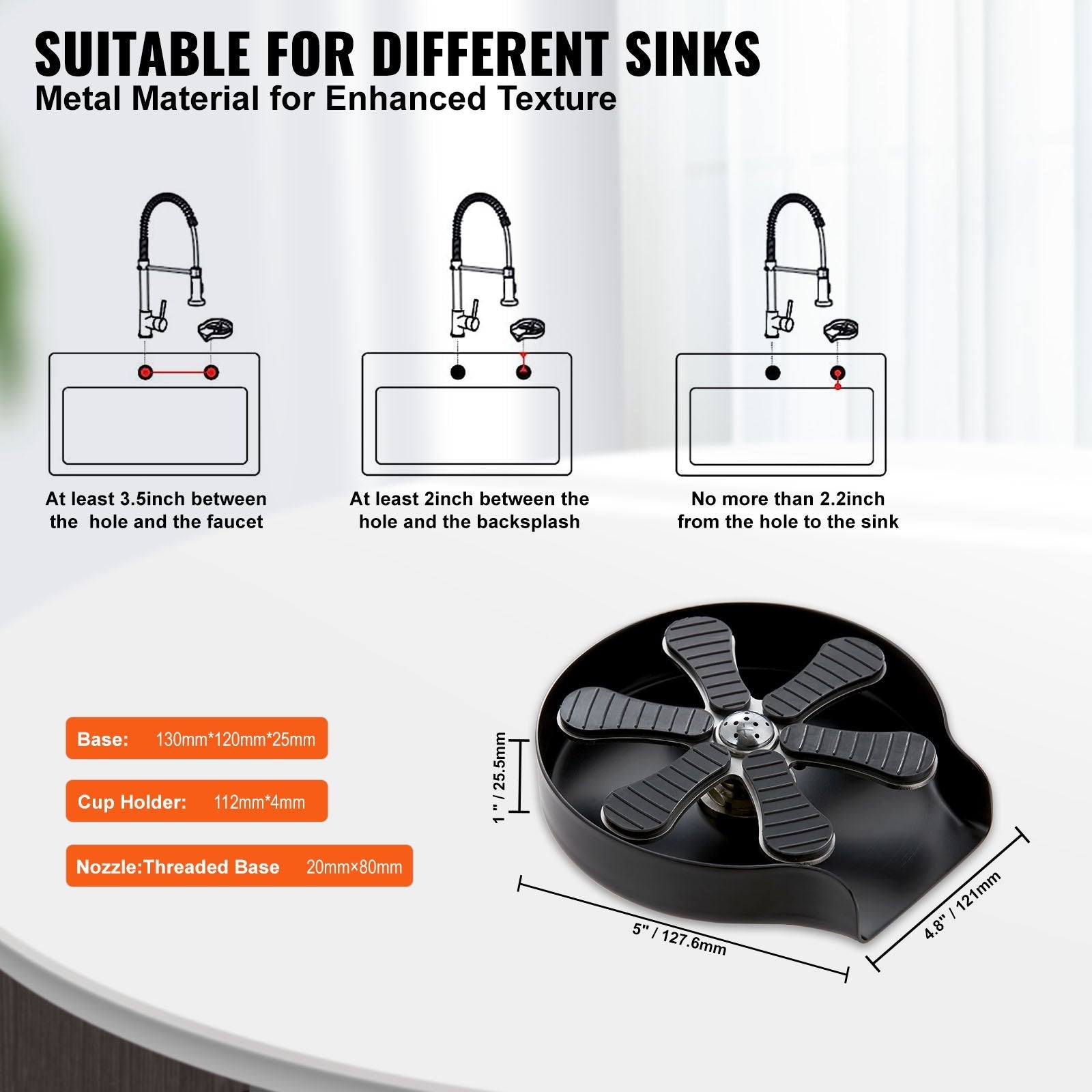 VEVOR Glass Rinser Faucet Cup Washer & Silicone