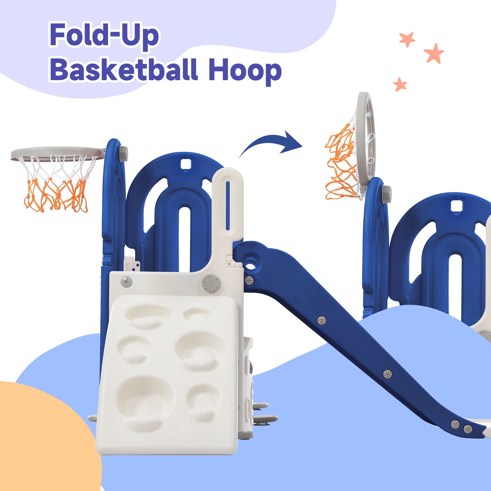 Toddler Climber and Slide Set 4 in 1, Kids Playground Climber Freestanding Slide Playset with Basketball Hoop Play Combination for Babies Indoor & Outdoor