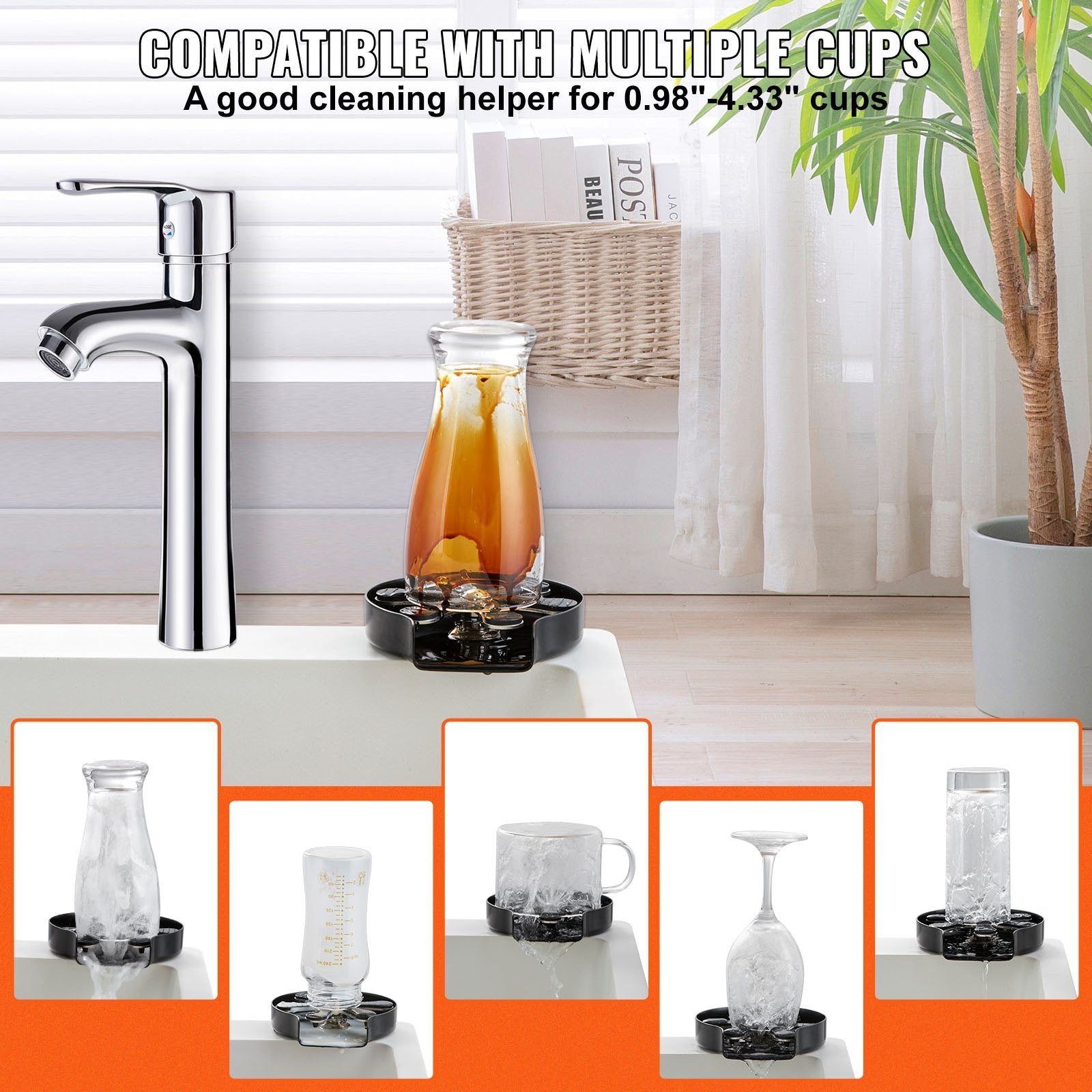 VEVOR Glass Rinser Faucet Cup Washer & Silicone