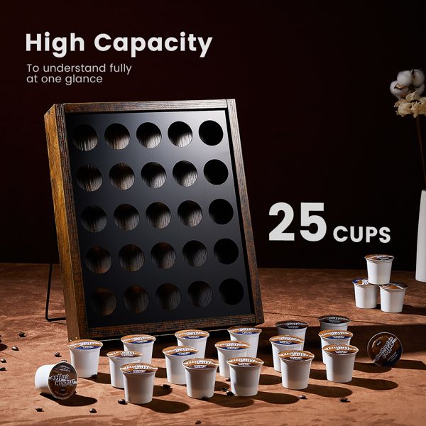 K Cup Holder, Kcup Coffee Pods Holder, Wooden K Cup Holders Holds 25 Pods, K Cup Storage Rack Made of Wood and Acrylic, for Coffee Bar Accessories Decor and Home