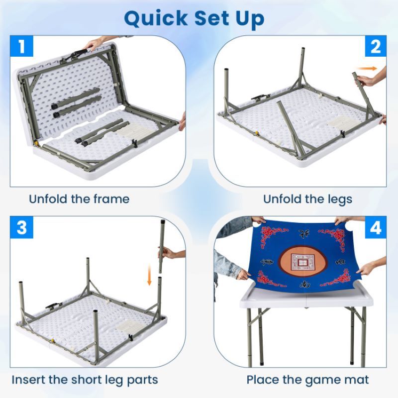 Folding Mahjong Table with Cup Holders for Game Room