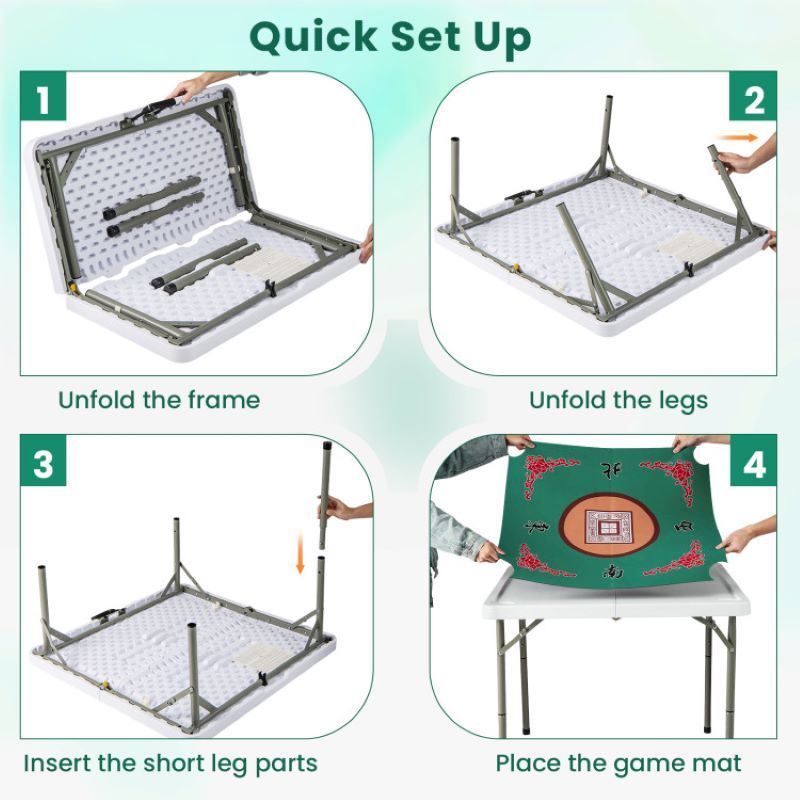 Folding Mahjong Table with Cup Holders for Game Room