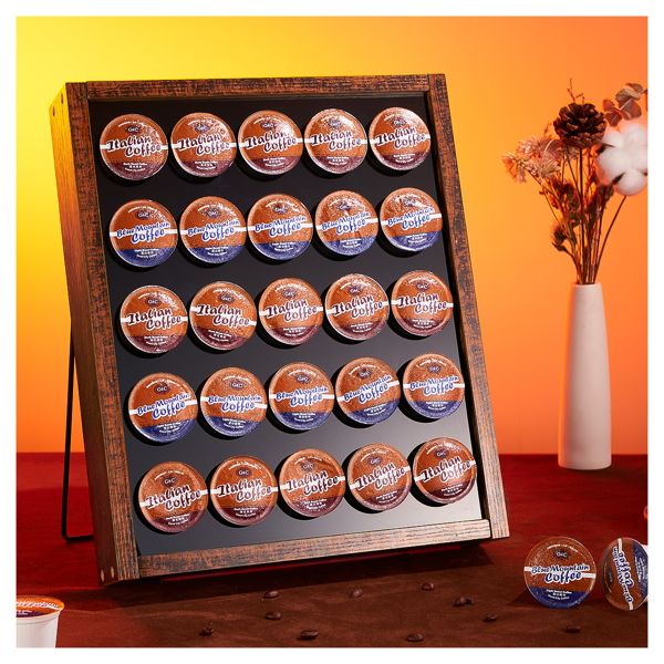 K Cup Holder, Kcup Coffee Pods Holder, Wooden K Cup Holders Holds 25 Pods, K Cup Storage Rack Made of Wood and Acrylic, for Coffee Bar Accessories Decor and Home