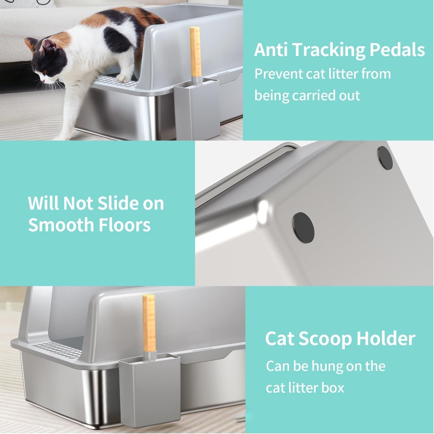Stainless Steel Cat Litter Box, XXL Extra Large Jumbo Metal Litter Box, with Large Cat Litter Shovel, Anti Leakage Sand Pedal, Side Entrance (Cat Litter is Not Easy to Fly Out)