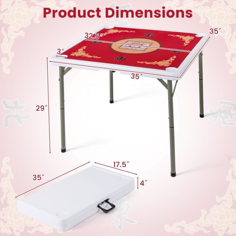 Folding Mahjong Table with Cup Holders for Game Room