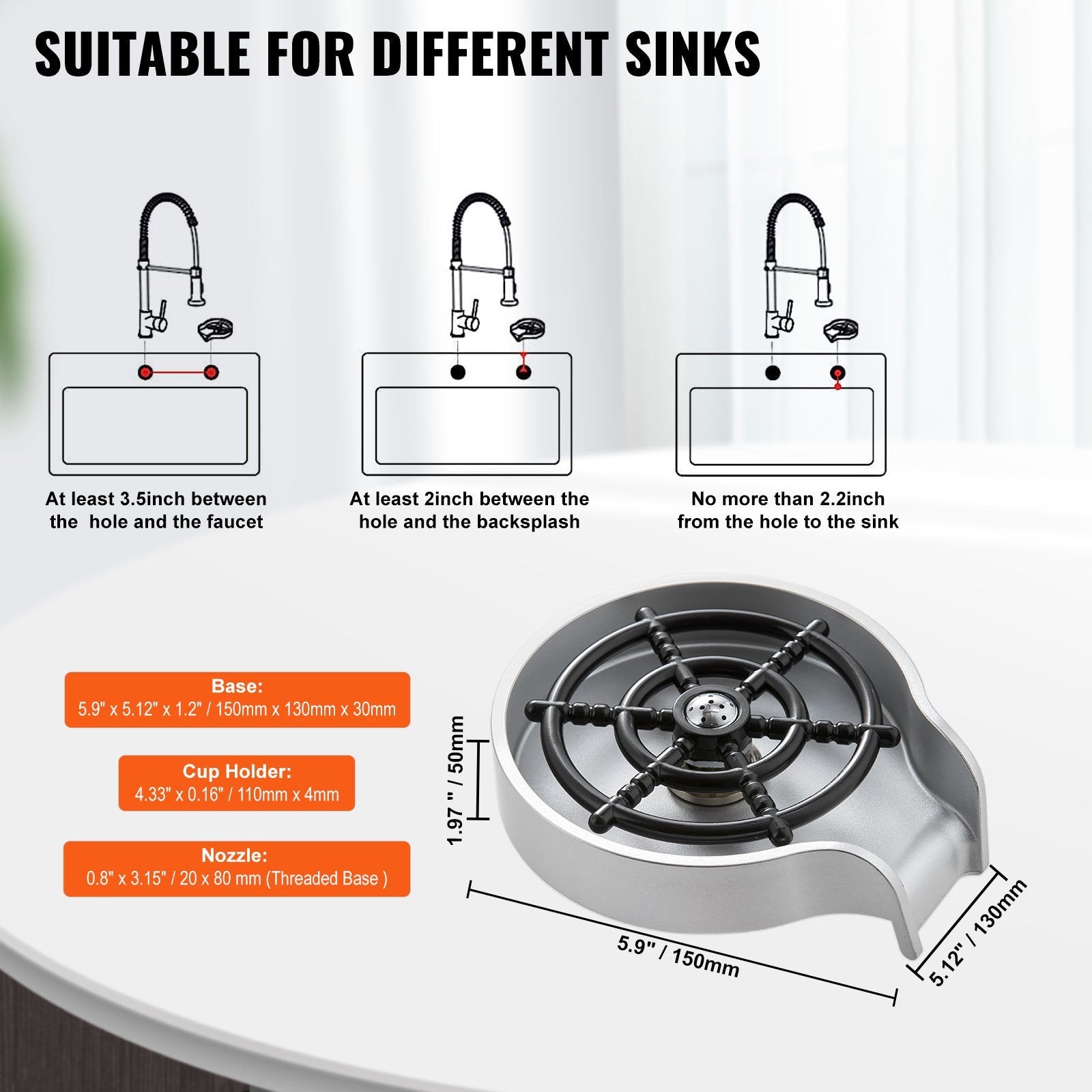 VEVOR Glass Rinser Faucet Cup Washer