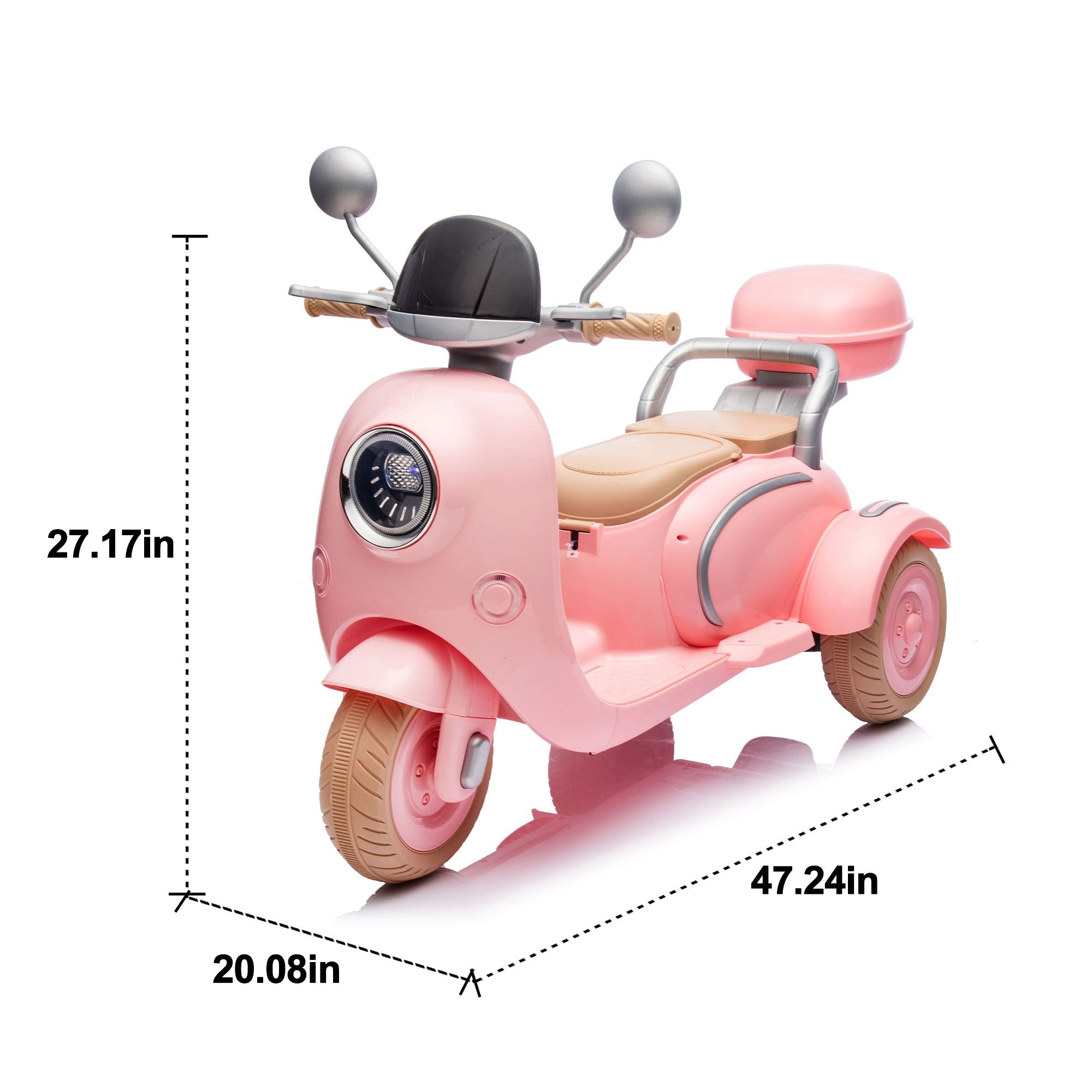 12V Two-seater Kids Ride On Electric Motorcycle,Three Wheels Kids toy with Slow Start,Multi-function player,USB,Bluetooth, light,Backseat flip adult seat, Oversized Storage Box for kids Aged 3-6.