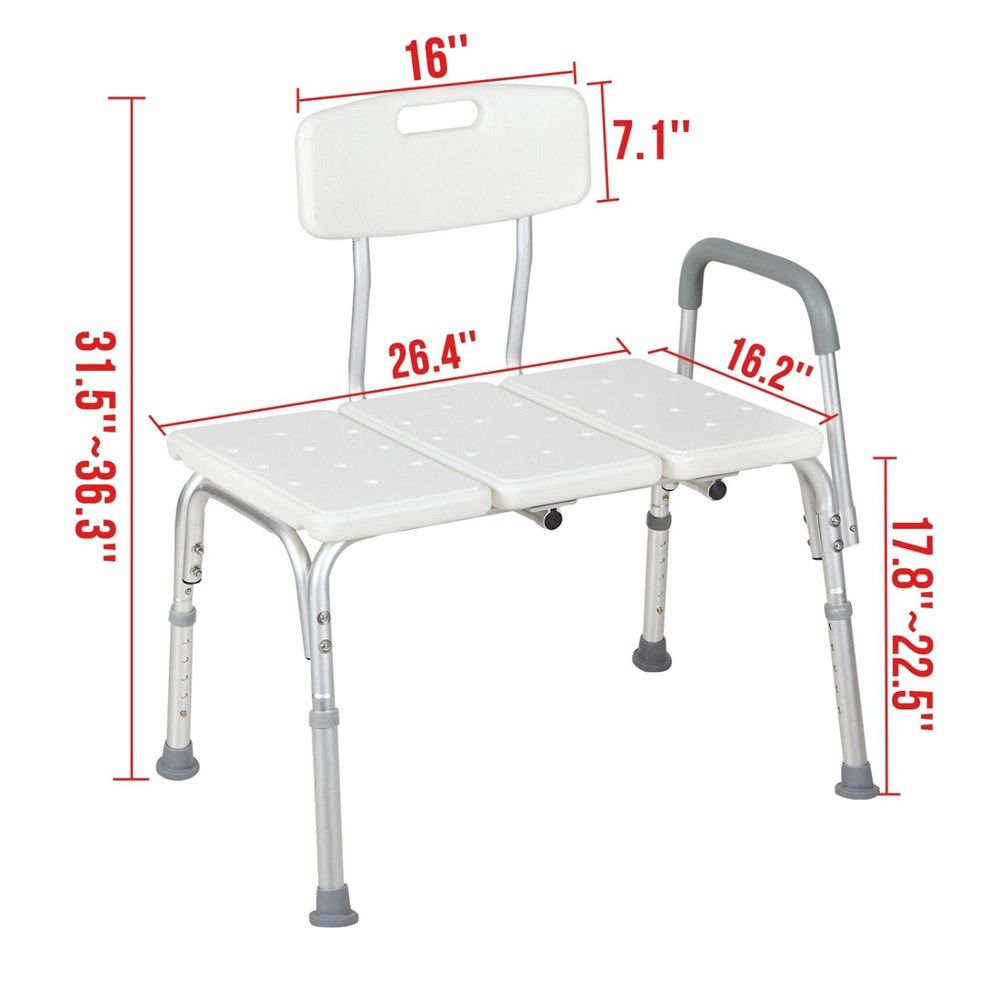 Medical Bathroom Safety Shower Tub Aluminium Alloy Bath Chair Transfer Bench with Wide Seat & Padded Handle White YF