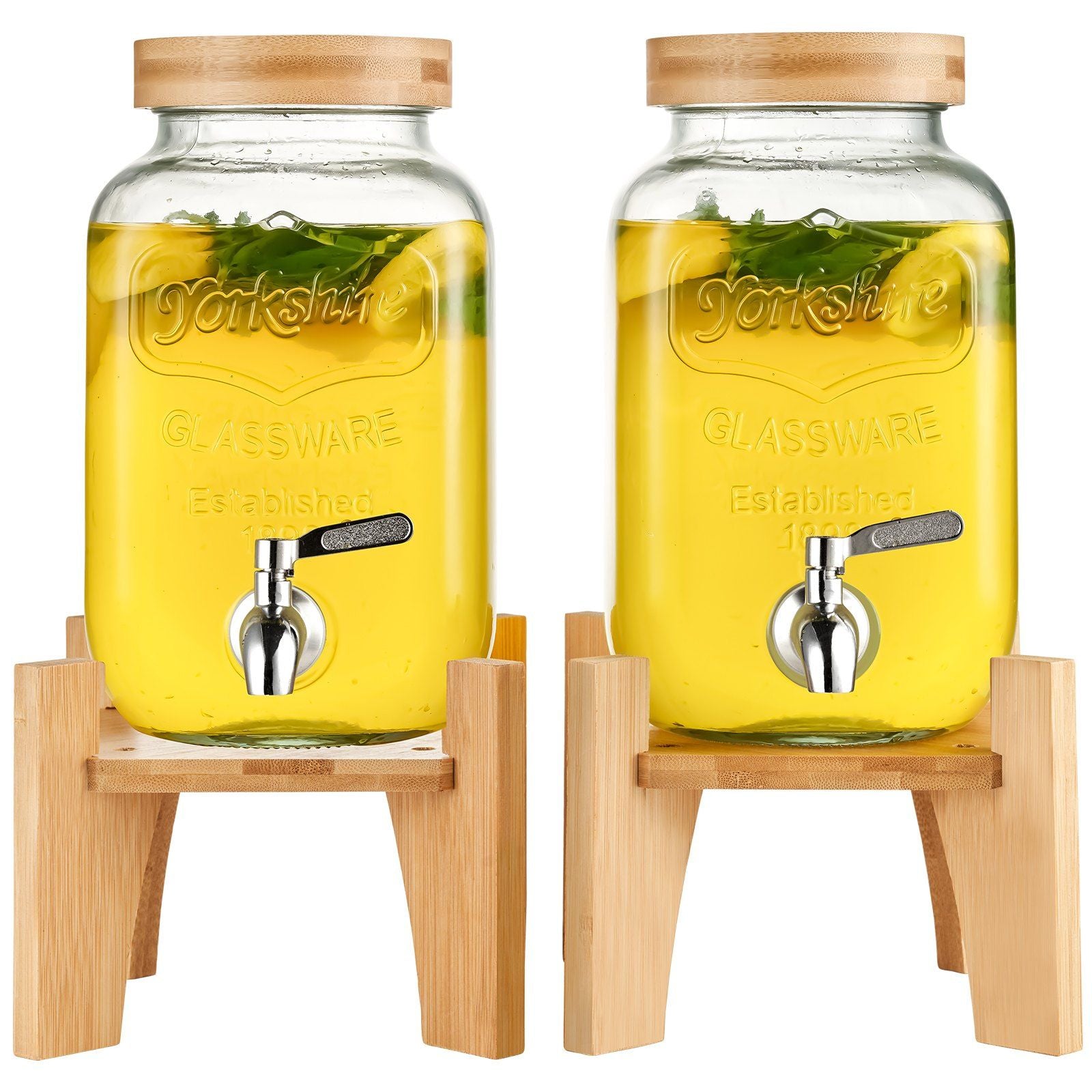VEVOR Beverage Dispenser, 1 Gallon Drink Dispensers for Parties, 2PC, Glass Juice Dispenser with Stand, Stainless Steel Spigot, Iced Tea Lemonade Juice Water Dispenser, for Restaurants, Hotels, Party