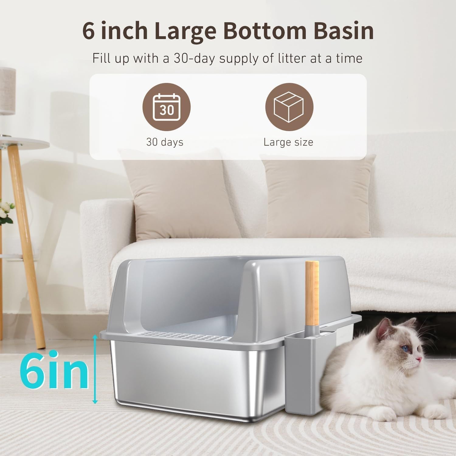 Stainless Steel Cat Litter Box, XXL Extra Large Jumbo Metal Litter Box, with Large Cat Litter Shovel, Anti Leakage Sand Pedal, Side Entrance (Cat Litter is Not Easy to Fly Out)