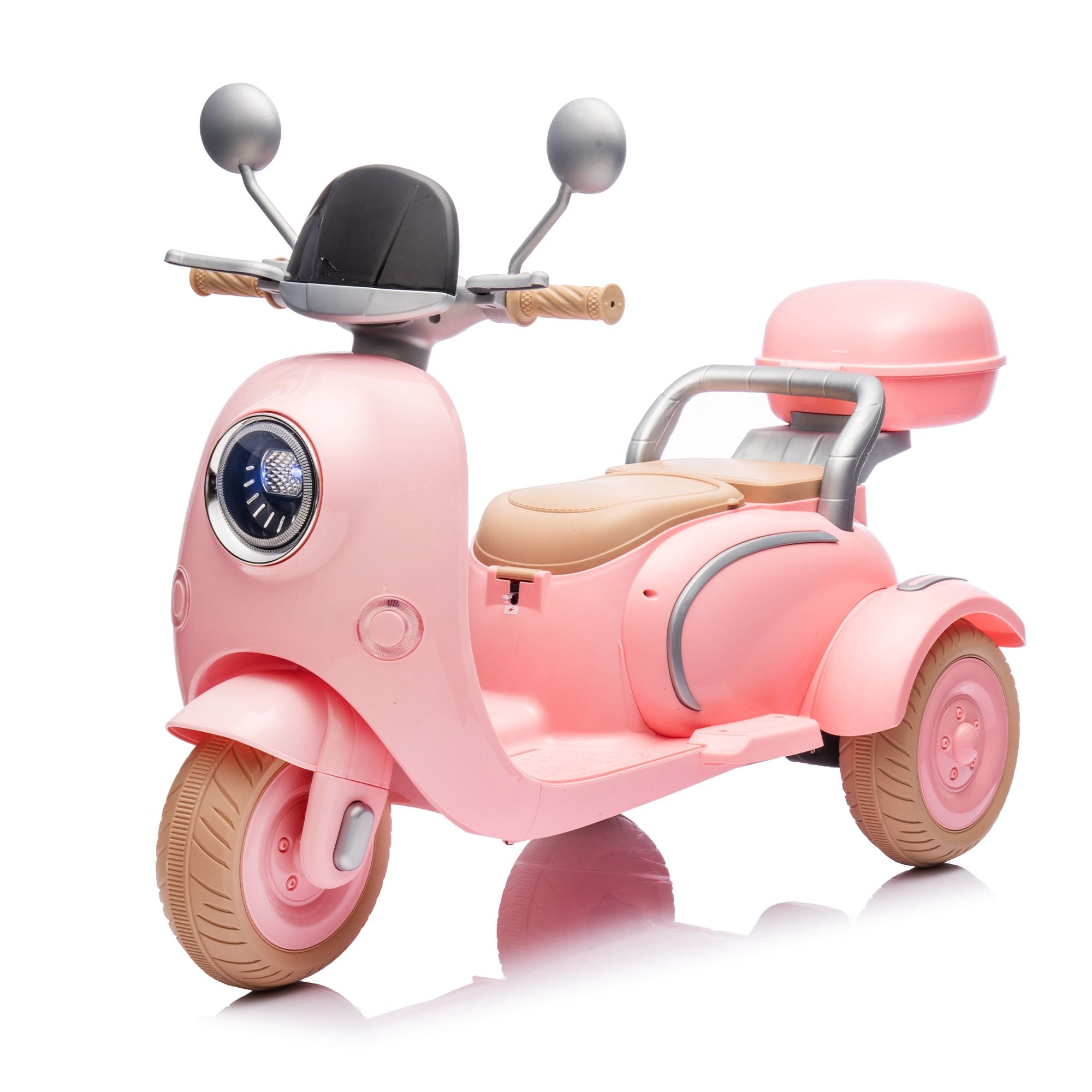 12V Two-seater Kids Ride On Electric Motorcycle,Three Wheels Kids toy with Slow Start,Multi-function player,USB,Bluetooth, light,Backseat flip adult seat, Oversized Storage Box for kids Aged 3-6.