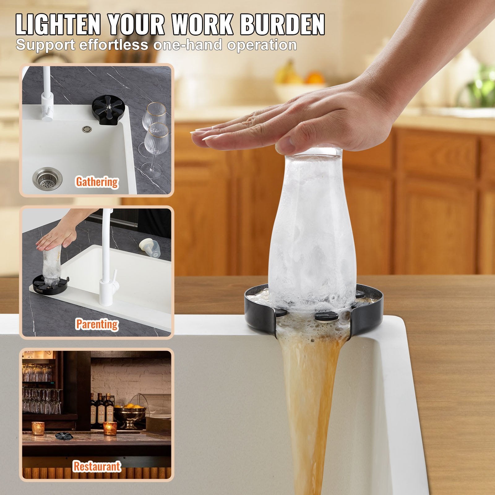 VEVOR Glass Rinser Faucet Cup Washer & Silicone