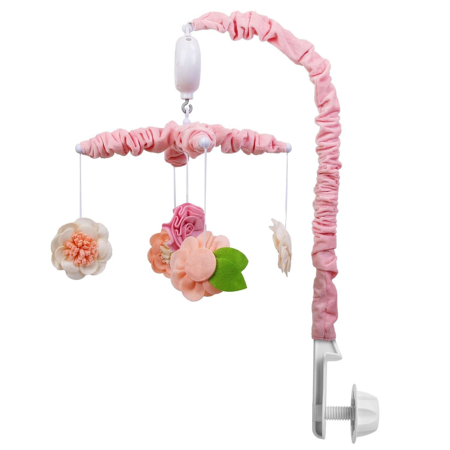 Musical Crib Mobile for Girls Baby Musical Crib Bed Bell Nursery Mobile with 12 Melodies 5 Flower Rattles 3 Modes Volume Adjustment Newborn Gift
