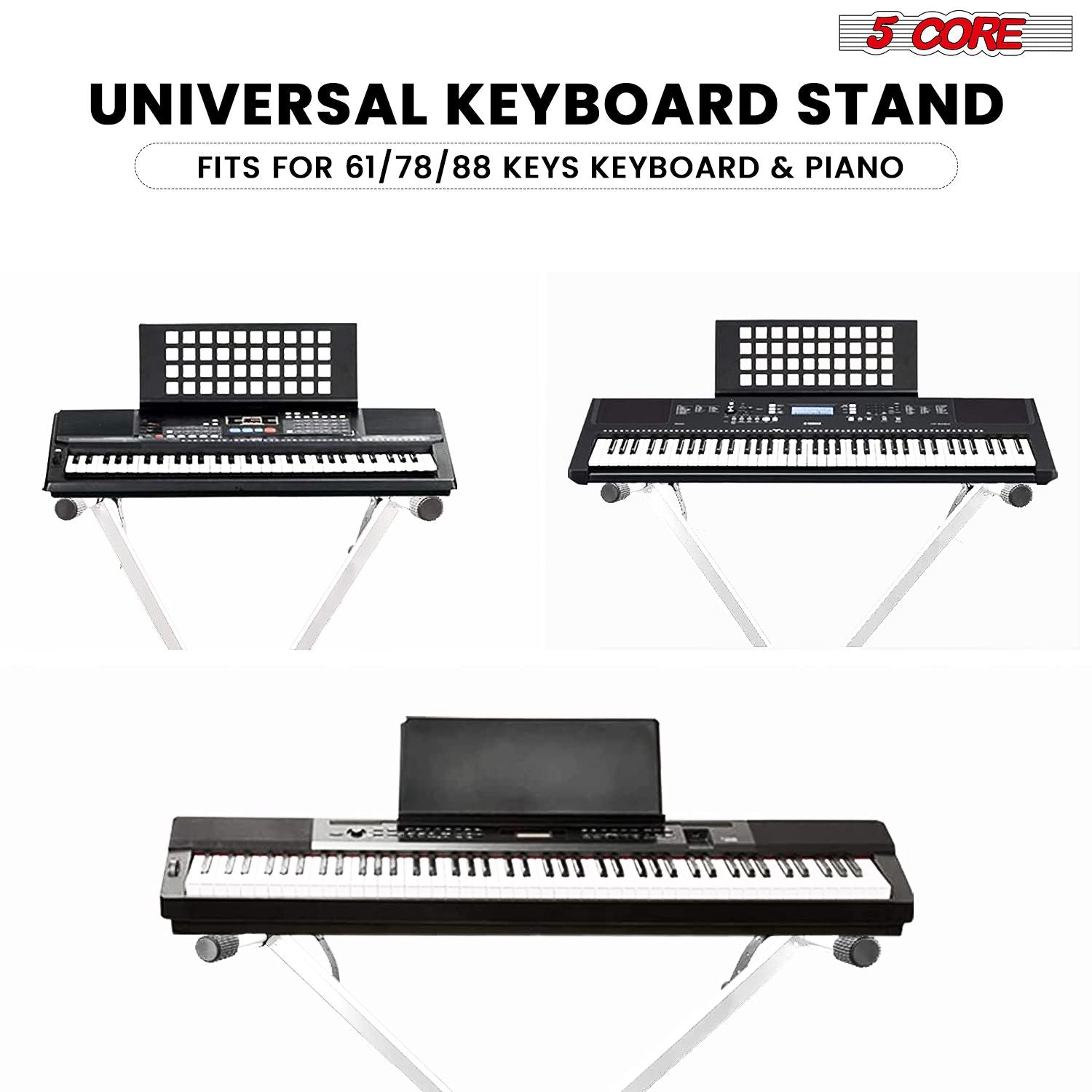 5 CORE Keyboard Stand Single X Style Adjustable Digital Electric Piano Riser Durable & Sturdy Music Synthesizer Holder Stands For 61 76 88 Keys - KS 1X