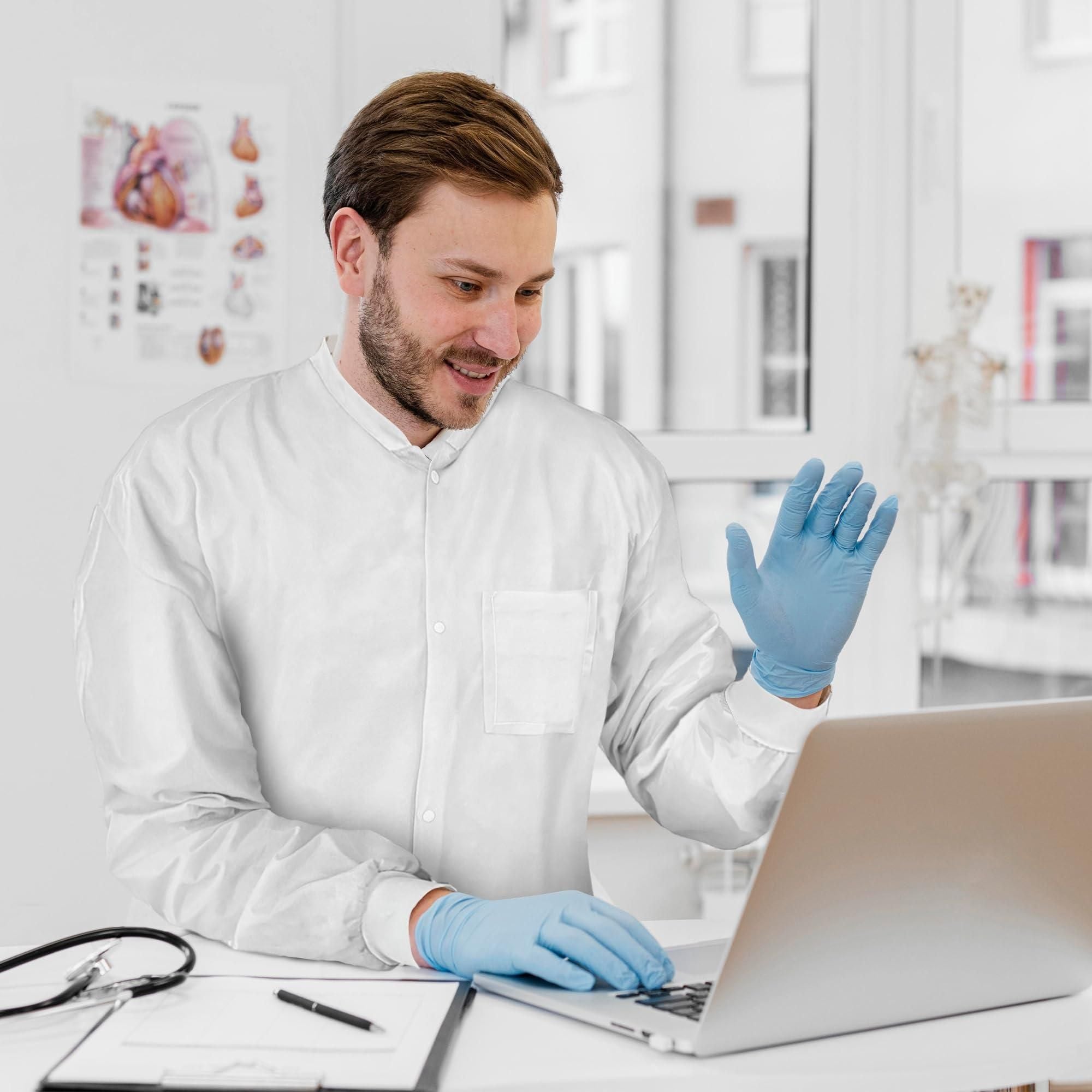 Medical Supply Disposable Lab Coats for Adults Large Size Pack of 10 White SMS Knee Length Lab Coat Disposable 40 GSM Disposable Coats Medical Painting Lab Coat with Cuffs Collar 3 Pockets
