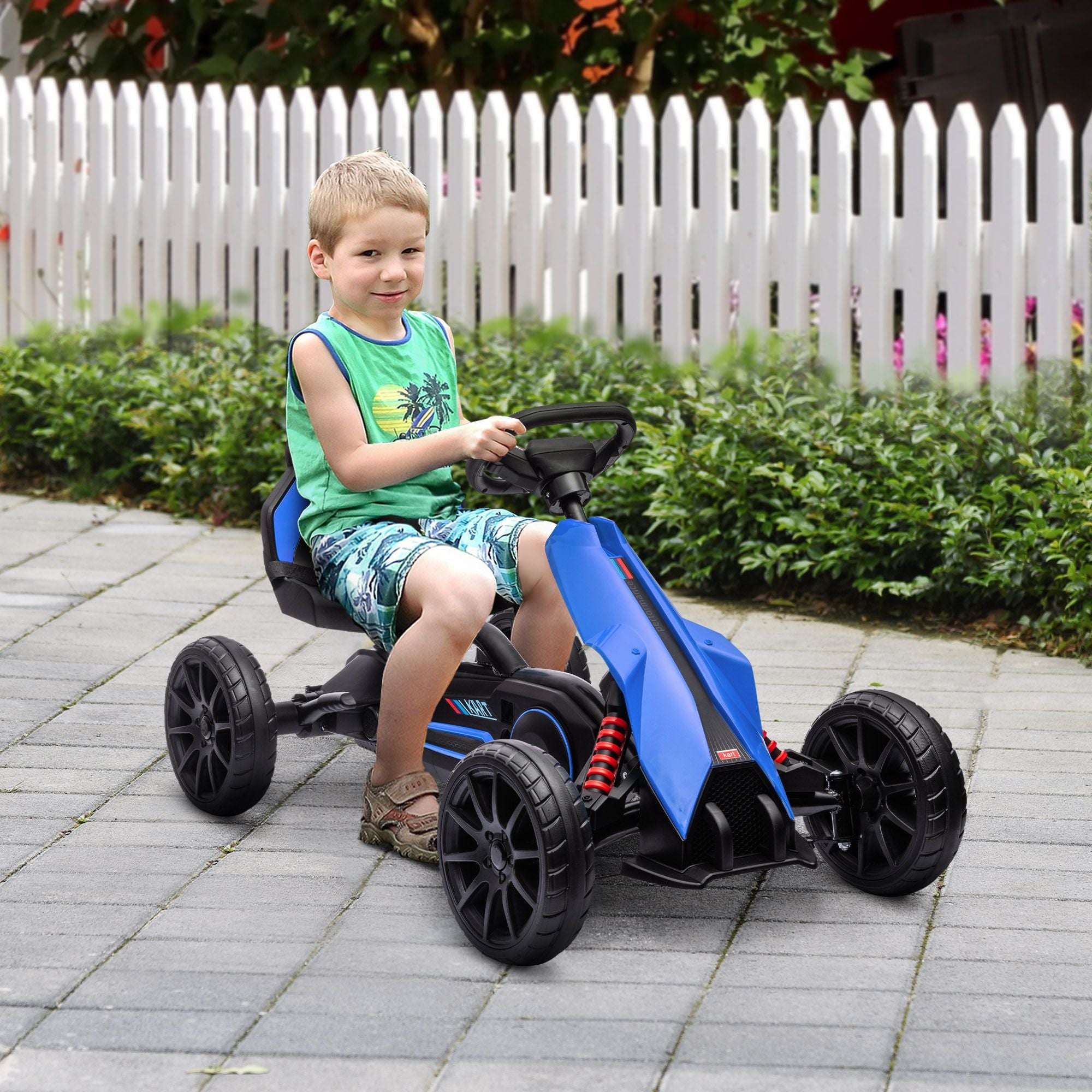 Aosom Kids Pedal Go Kart, Outdoor Ride on Toy with Adjustable Seat, Swing Axle, Handbrake, 4 Non-Slip EVA Wheels for Boys and Girls Aged 3-8 Years Old, Blue