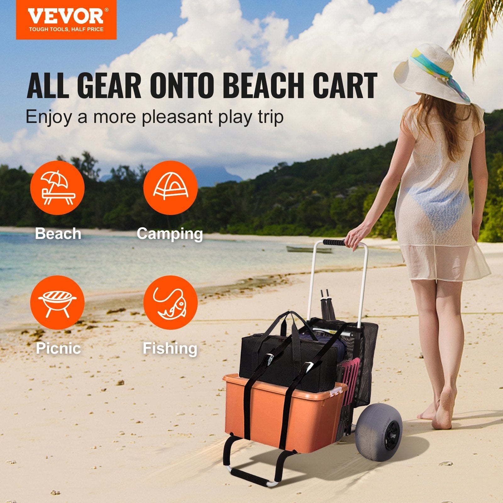 VEVOR Beach Carts for Sand Aviation Aluminum Cart for Picnic