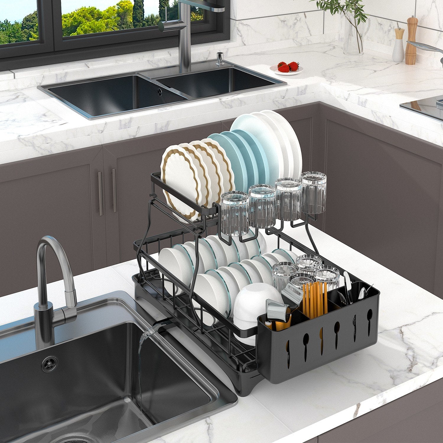 2-Tier Dish Drying Rack Organizer