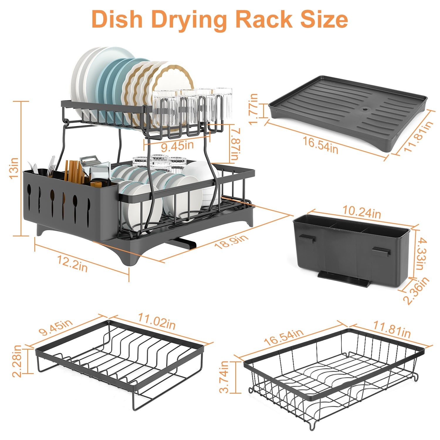2-Tier Dish Drying Rack Organizer