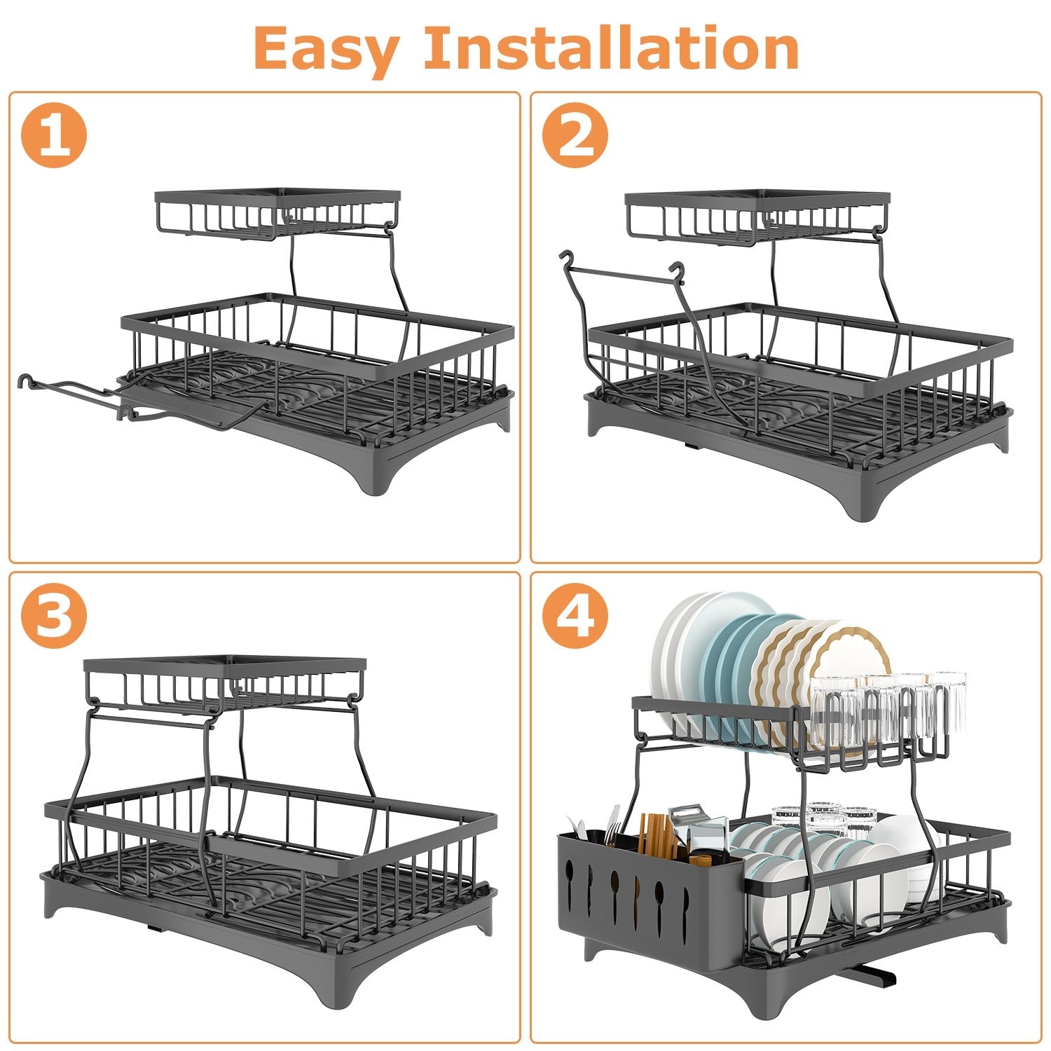 2-Tier Dish Drying Rack Organizer