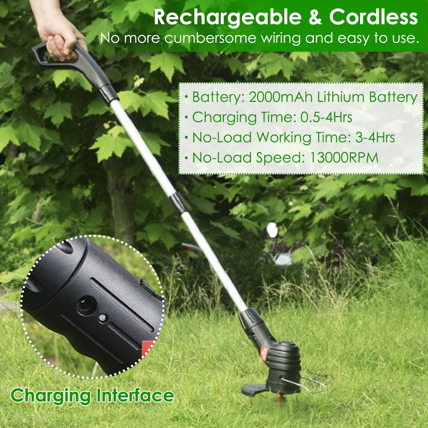 Electric Cordless Grass Trimmer Rechargeable