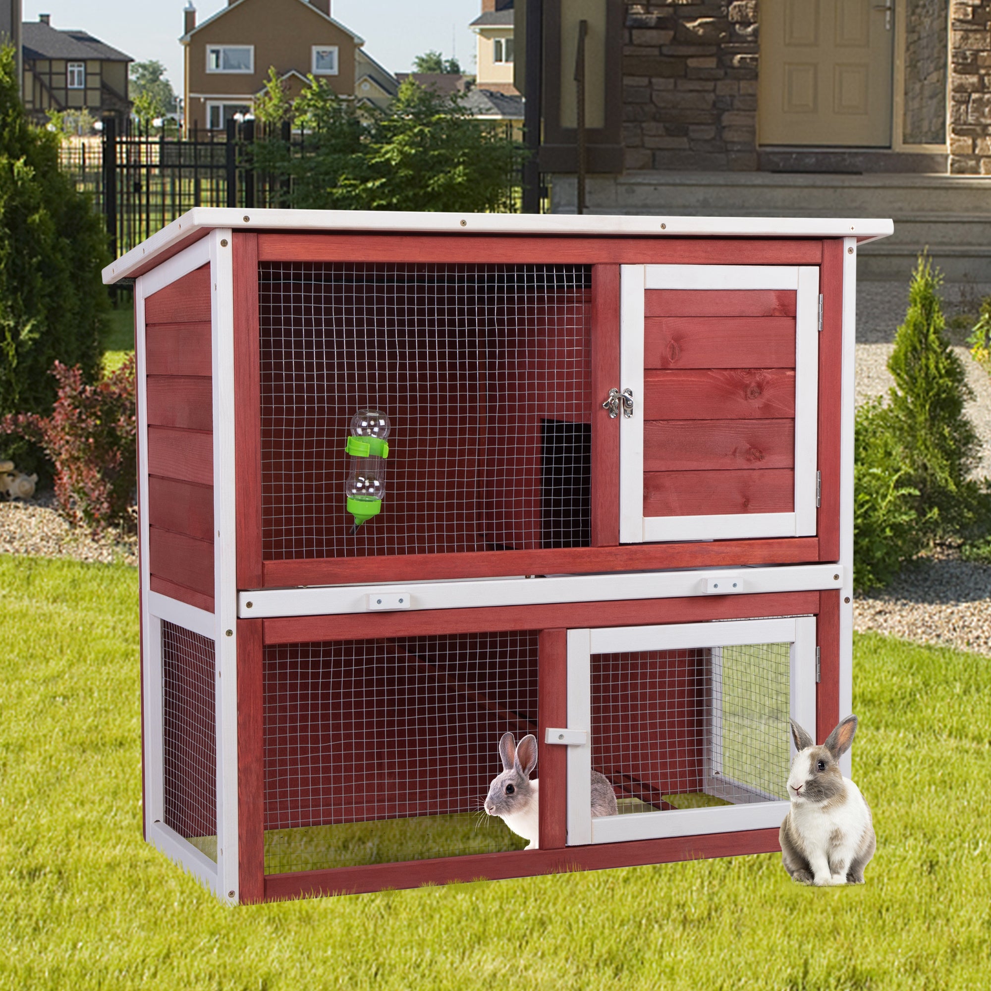 Wooden Rabbit Hutch with Pull Out Tray