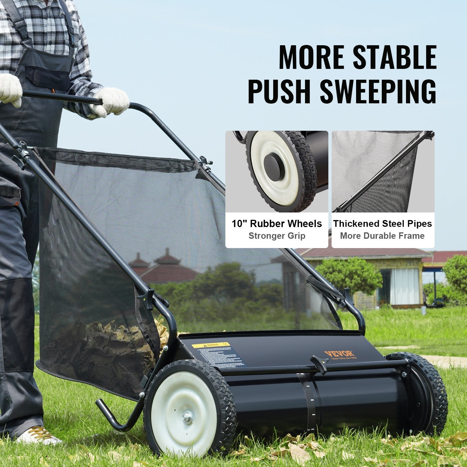 VEVOR Push Lawn Sweeper Spinning Brushes