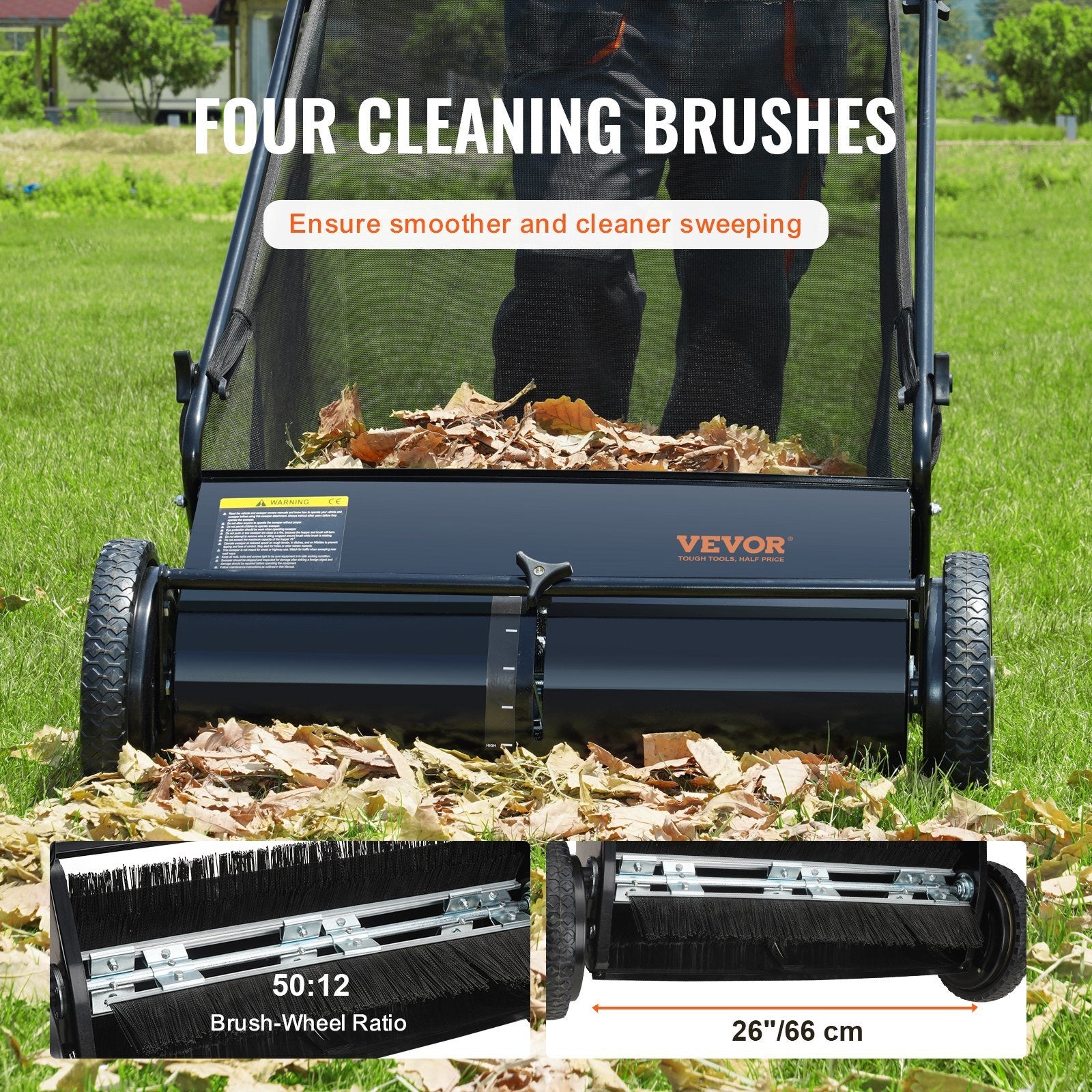 VEVOR Push Lawn Sweeper Spinning Brushes