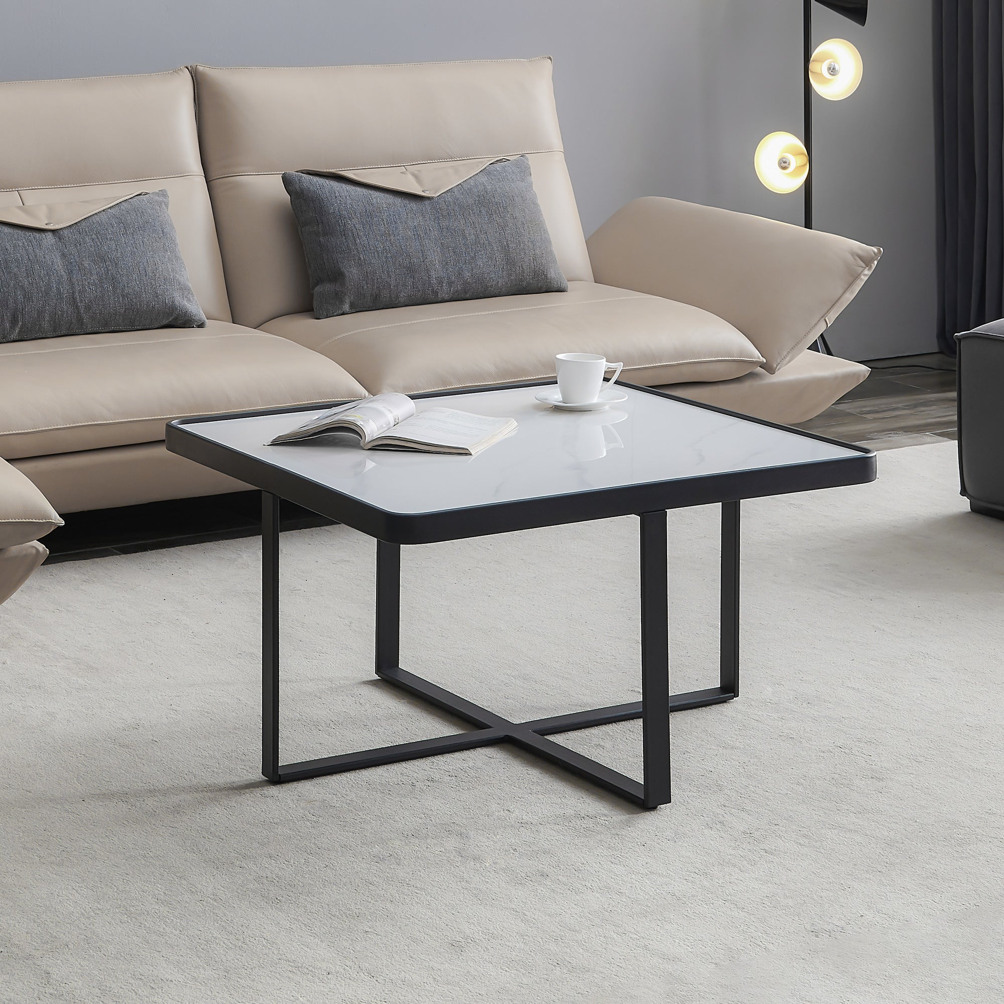 Minimalism Square coffee table Black metal frame