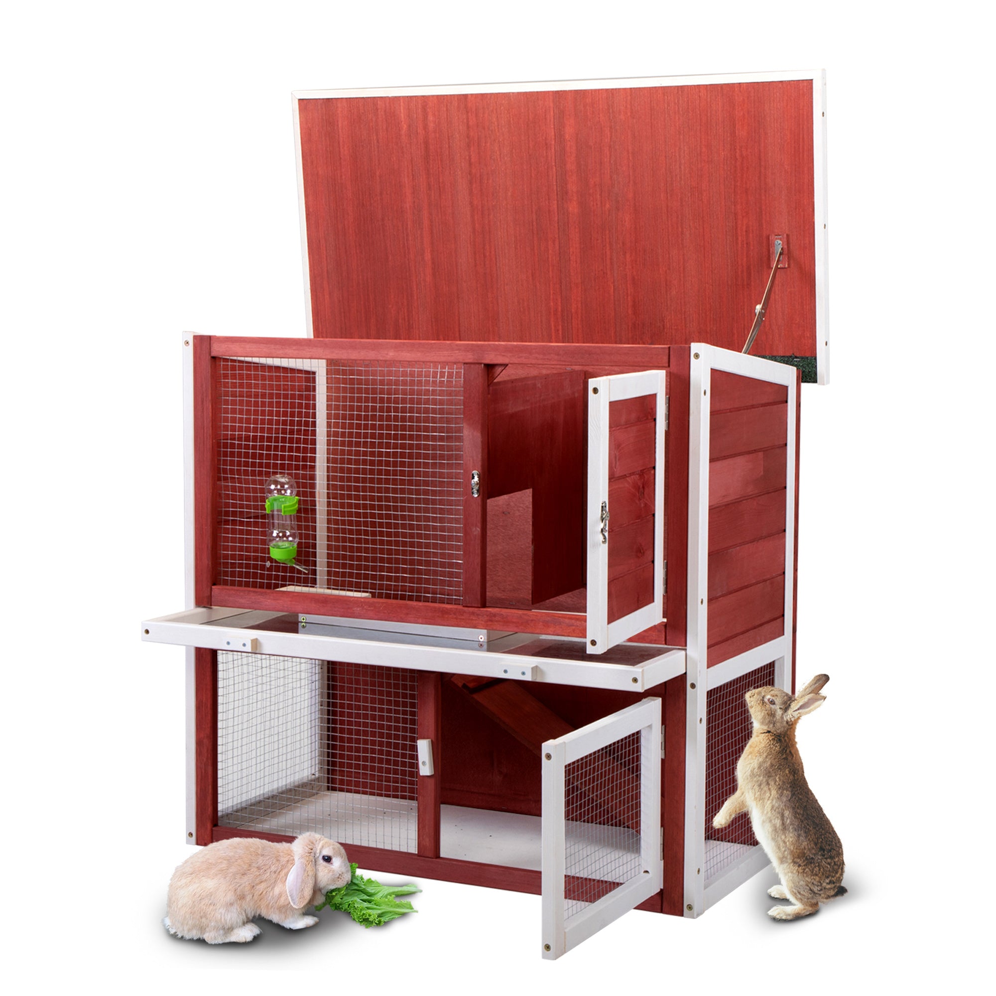 Wooden Rabbit Hutch with Pull Out Tray