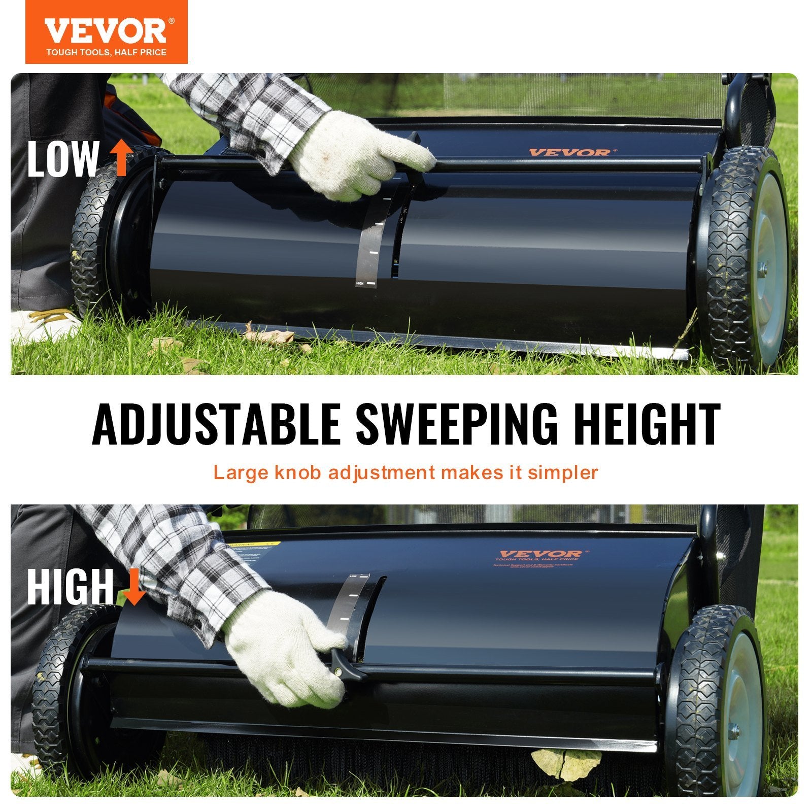 VEVOR Push Lawn Sweeper Spinning Brushes