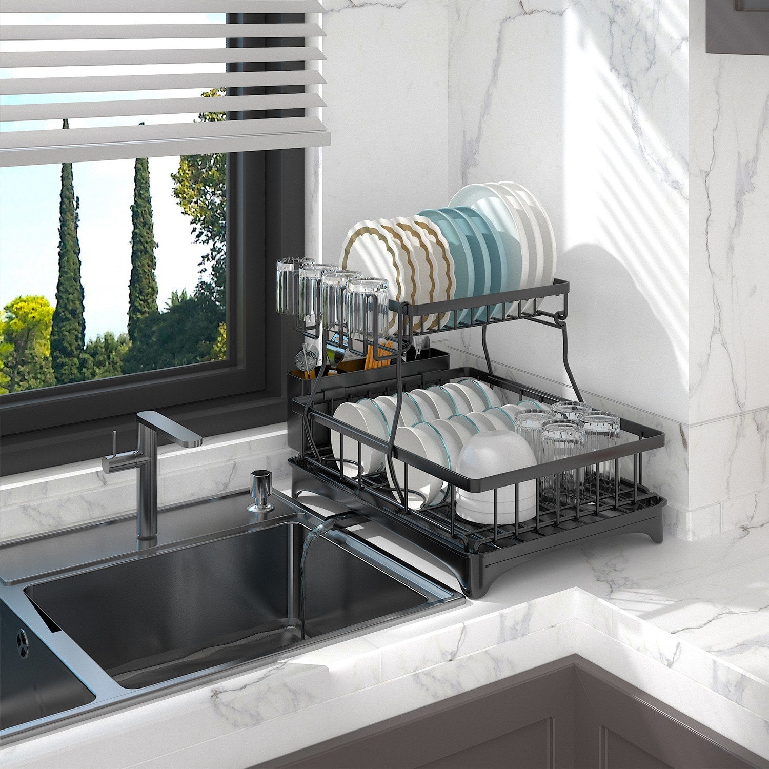 2-Tier Dish Drying Rack Organizer