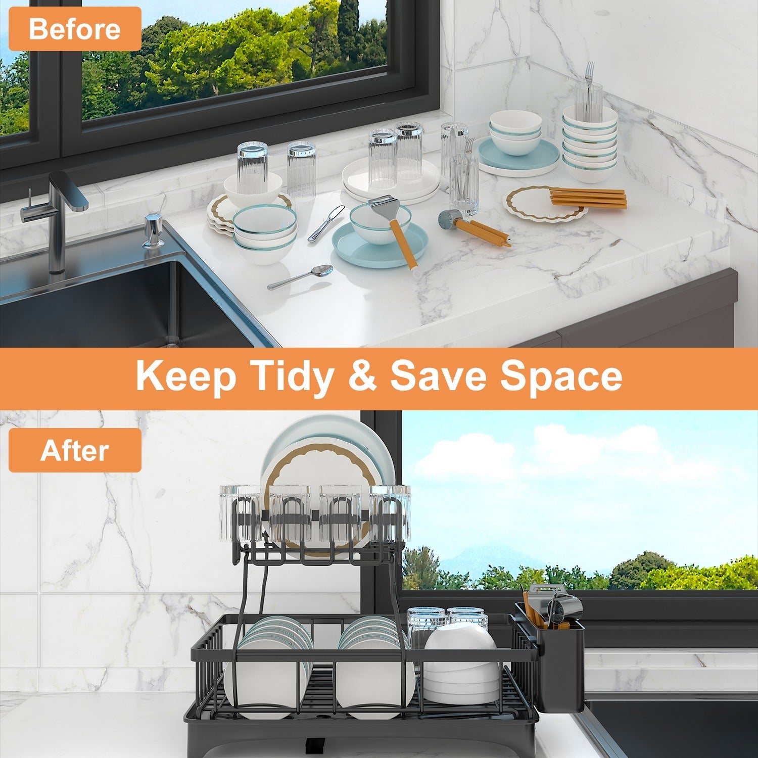 2-Tier Dish Drying Rack Organizer