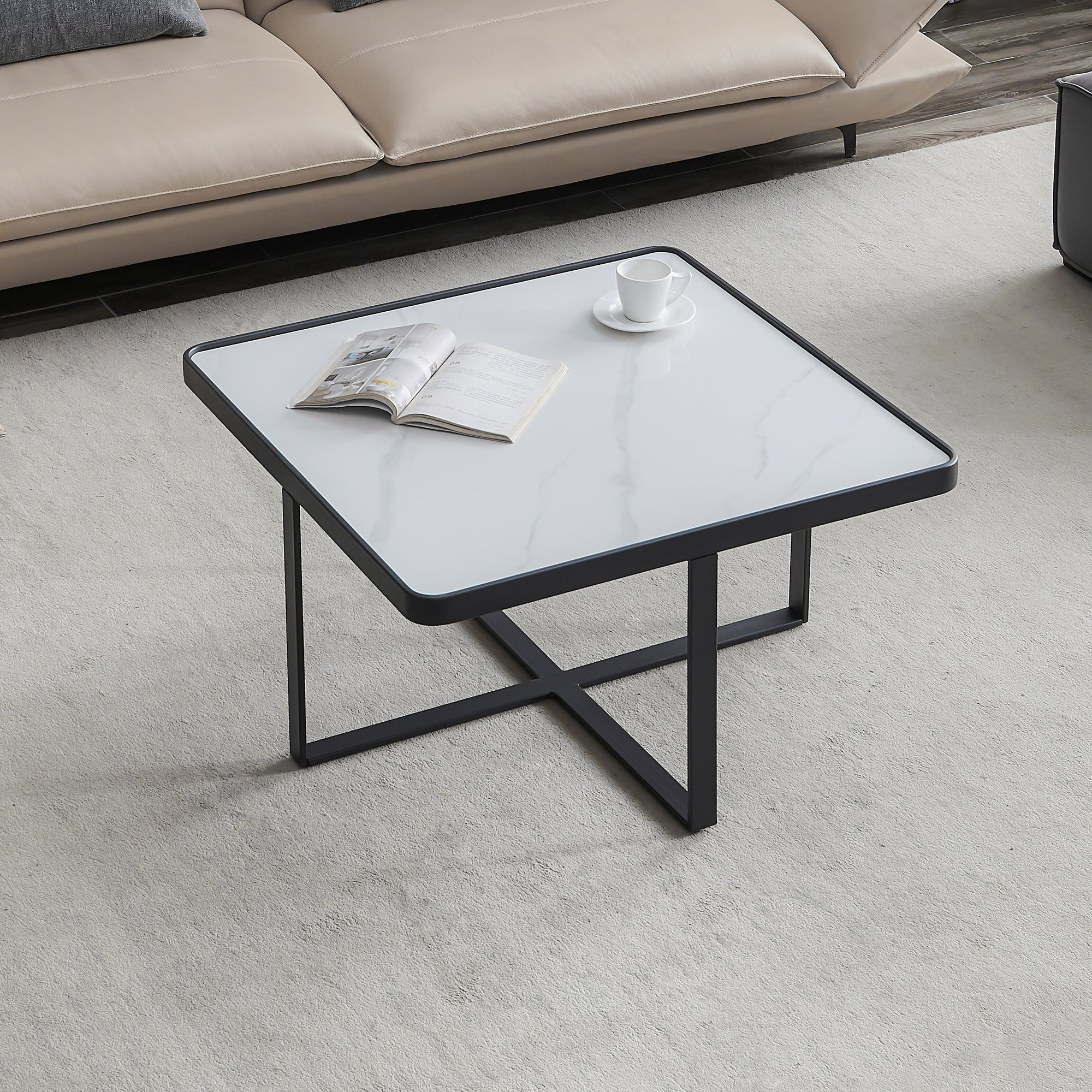Minimalism Square coffee table Black metal frame