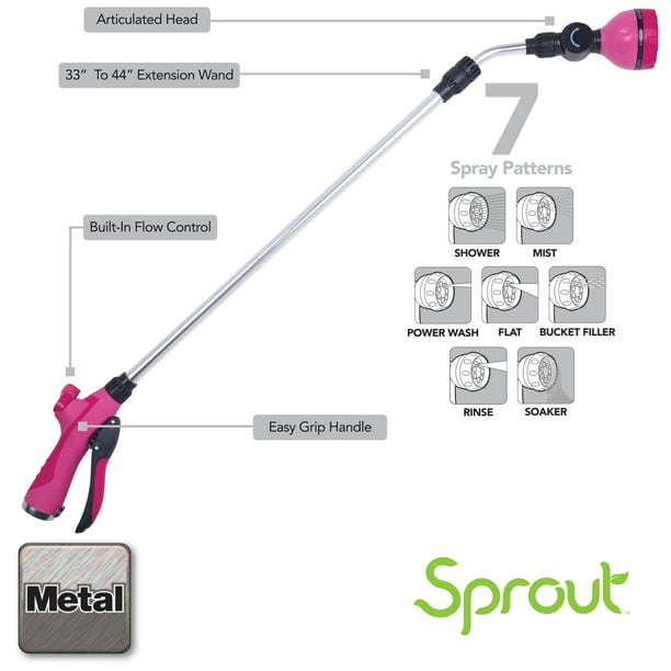 Sprout 7-Pattern 33" Extension Watering Wand in Raspberry Red