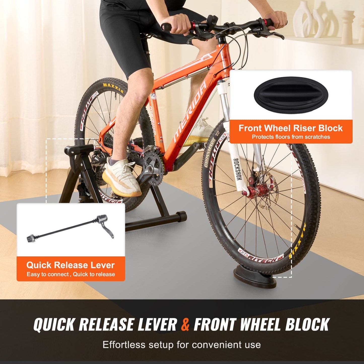 VEVOR Bike Trainer Stand, Fluid Stationary Bike Stand for 26"-29" Wheels, Noise Reduction Fluid Flywheel, Portable Cycling Stand for Indoor Riding Exercise, with Quick-Release Lever & Front Wheel Rise